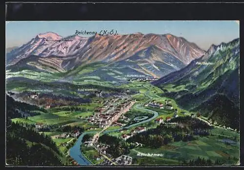 AK Reichenau /N.-Ö., Gesamtansicht mit Umgebung und Bergpanorama