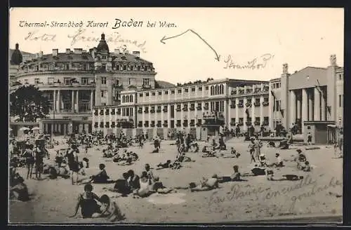 AK Baden bei Wien, Thermal-Strandbad mit Kurhotel