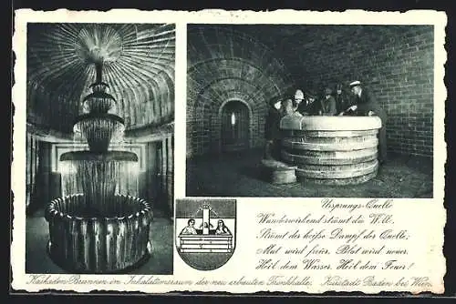 AK Baden, der Kaskaden-Brunnen im Inhalationsraum der neu erbauten Trinkhalle, die Ursprungs-Quelle
