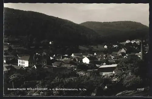 AK Wöllersdorf a. d. Gutensteinerbahn, Ortsansicht in der Hügellandschaft