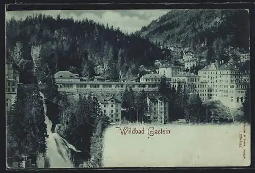 Mondschein-AK Wildbad Gastein, Ortsansicht mit Bergblick