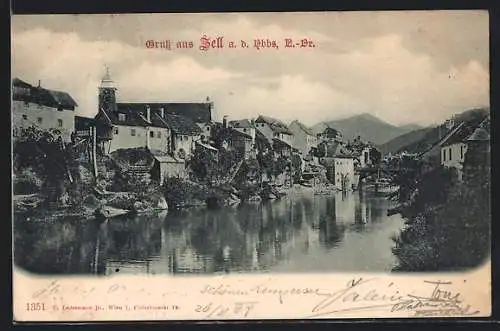 AK Zell /Ybbs, Ortspartie mit Ybbsbrücke und Bergblick