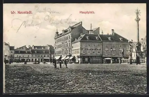 AK Wr. Neustadt, Hauptplatz, Panorama mit Mariensäule