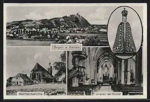 AK Bogen a. Donau, Gesamtansicht, Wallfahrtskirche und Kircheninneres