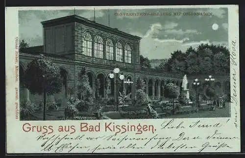 Mondschein-Lithographie Bad Kissingen, Conversations-Gebäude mit Colonnaden