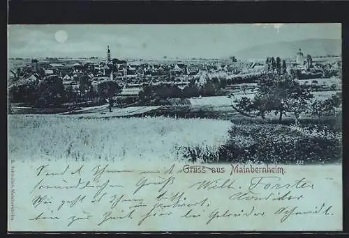 Mondschein-AK Mainbernheim, Gesamtansicht vom Feld aus