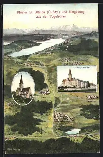 Künstler-AK Eugen Felle: St. Ottilien / O.-Bay., Kloster St. Ottilien, Ortsansicht mit Umgebung