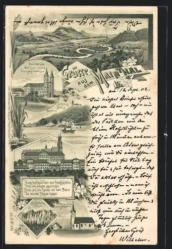 Lithographie Hausen /Mainthal, Basilika und Wallfahrtskirche Vierzehn Heiligen, Schloss Banz