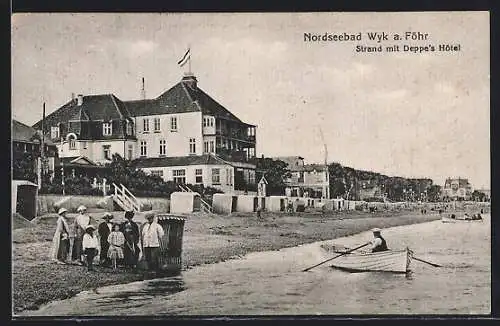 AK Wyk a. Föhr, Strand mit Deppe`s Hotel