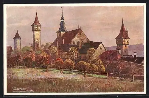 Künstler-AK Ostheim v. D. Rhön, Kirchenfestung