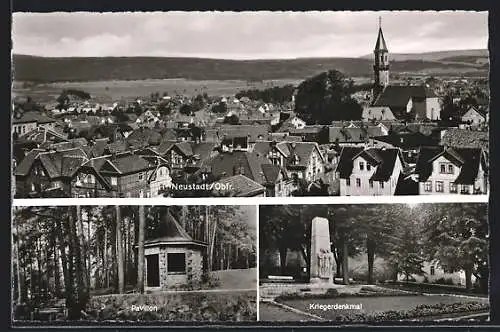 AK Neustadt /Obfr., Kriegerdenkmal, Pavillon, Teilansicht aus der Vogelschau