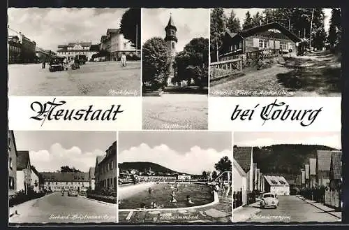 AK Neustadt /Coburg, Schwimmbad, Arnoldhütte, Gerhard-Hauptmann-Anger, VW-Käfer