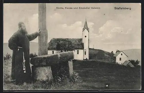 AK Staffelstein /Lichtenfels, Staffelberg, Einsiedler Bruder Valentin mit Kirche und Klause