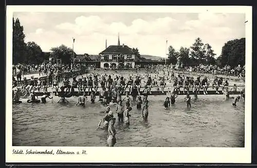 AK Eltmann a. M., Städt. Schwimmbad mit Badegästen