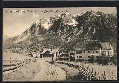 AK St. Rupert am Kulm, Ortsansicht mit Bergen