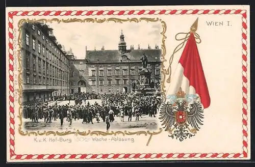 Passepartout-Lithographie Wien, Wachablösung, K. u. K. Hof-Burg