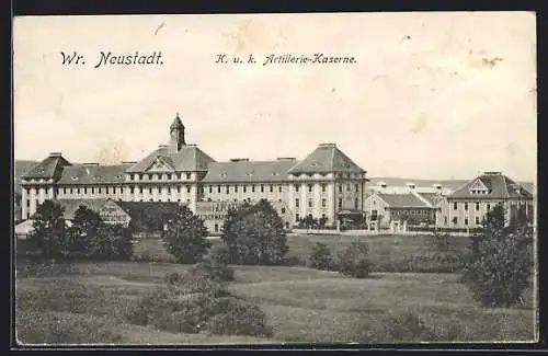 AK Wr. Neustadt, K. u. k. Artillerie-Kaserne, Althammers Buchdruckerei