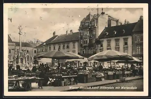 AK Wiener Neustadt, platz mit Mariensäule