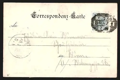 Lithographie Maria-Trost, Panorama mit Strassenbahn