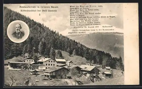 AK Bad Gastein, Restauration Zum Grünen Baum, mit Spruch