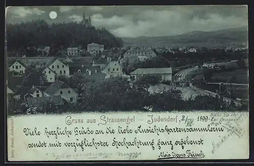 Mondschein-AK Strassengel-Judendorf, Ortsansicht aus der Vogelschau