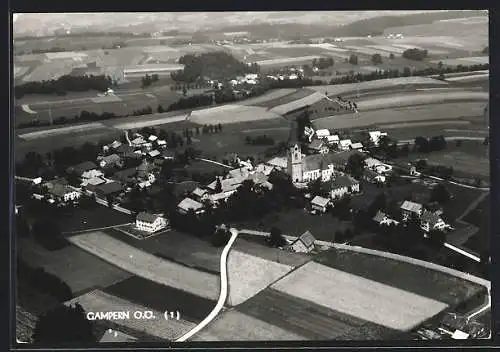 AK Gampern, Ortsansicht mit Kirche aus der Vogelschau