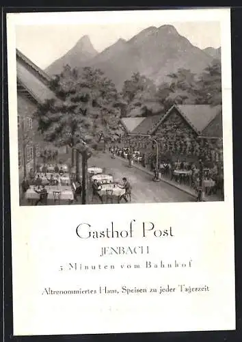Künstler-AK Jenbach, Gasthof Post mit Garten