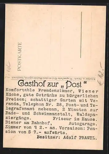 Künstler-AK Jenbach, Gasthof Post mit Garten