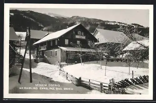 AK Haus im Ennstal, Ennsling, Gasthaus-Skiheim Dornig im Winter, Blick zum Kaibling