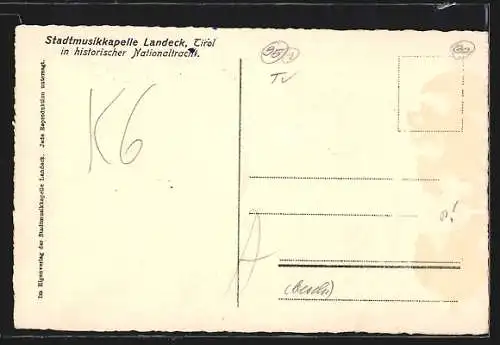 AK Stadtmusikkapelle Landeck in histor. Nationaltracht, 1928