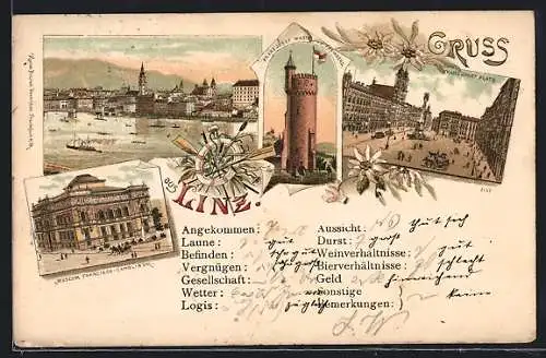 Lithographie Linz, Museum Francisco-Carolinum, Franz Josef Warte a. d. Freinberg