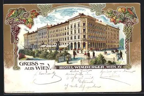 Lithographie Wien, Darstellung vom Hotel Wimberger