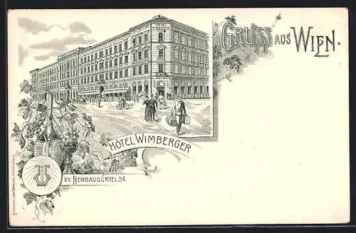 Lithographie Wien, Hotel Wimberger, Neubaugürtel 34