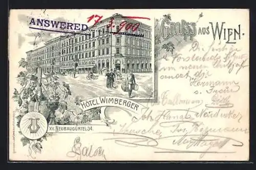 Lithographie Wien, Hotel Wimberger, Neubaugürtel 34