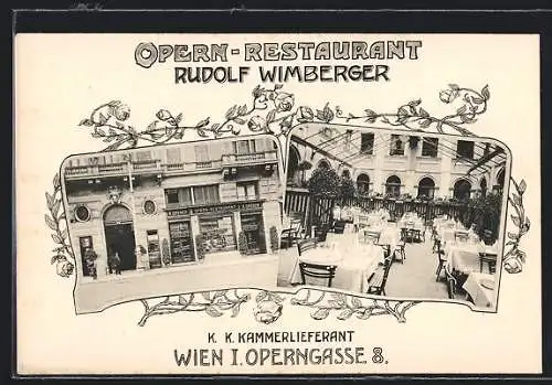 AK Wien I, Opern-Restaurant Rudolf Wimberger, Innen & Aussenansicht, Operngasse 8