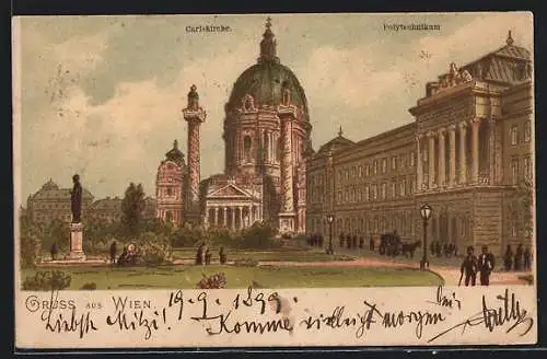 Lithographie Wien, Carlskirche, Polytechnikum