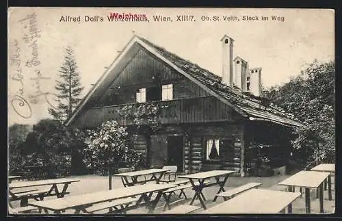 AK Ob. St. Veit /Wien, Alfred Doll`s Winzerhaus und Restaurant, Stock im Weg