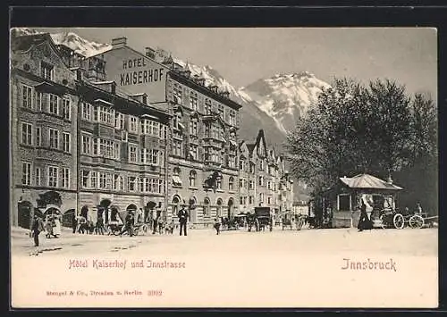 AK Innsbruck, Hotel Kaiserhof und Innstrasse