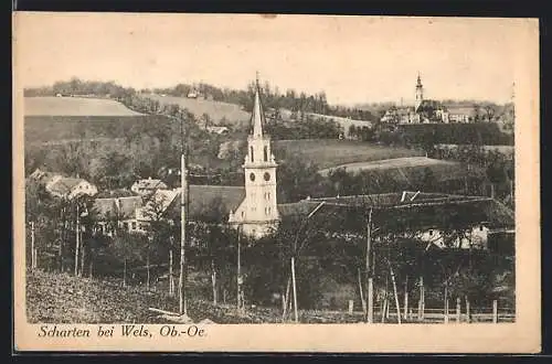 AK Scharten bei Wels, Ortsansicht mit der Kirche