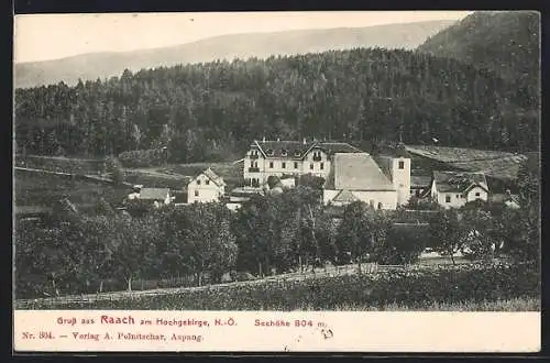 AK Raach am Hochgebirge, Gesamtansicht im Bergidyll