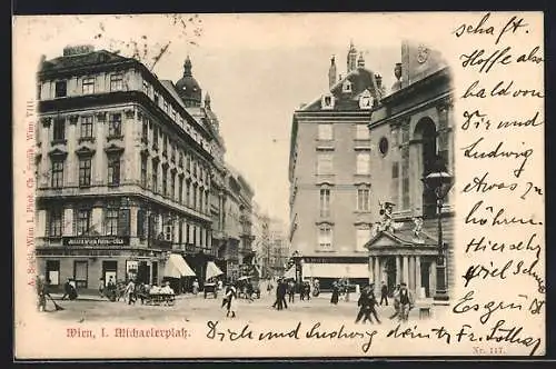 AK Wien, Partie am Michaelerplatz mit Passanten
