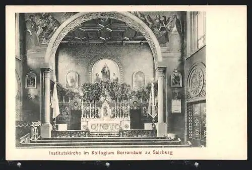 AK Salzburg, Institutskirche im Kollegium Borromäum, Innenansicht