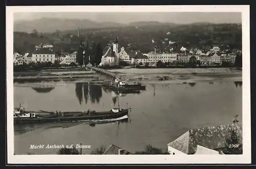 AK Aschach a. d. Donau, Uferpartie mit Kirche