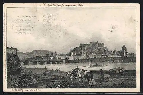 Künstler-AK Salzburg, Teilansicht am linken Ufer