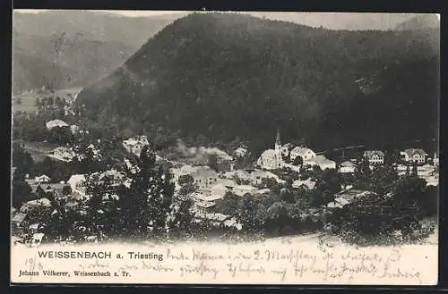 AK Weissenbach a. Triesting, Ortsansicht mit Kirche vor dem Berg