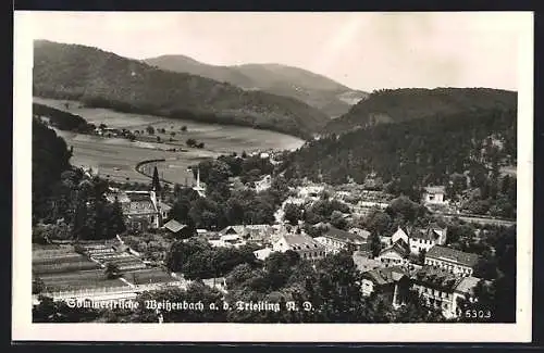 AK Weissenbach a. d. Triesting, Ortsansicht mit Blick auf die Berge