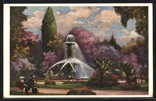 Künstler-AK Graz, Springbrunnen im Stadtpark