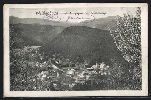 AK Weissenbach /Triesting, Ortsansicht gegen den Schneeberg