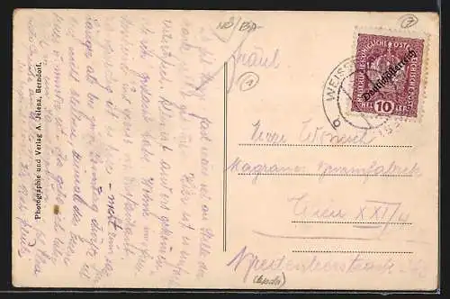 AK Weissenbach /Triesting, Ortsansicht gegen den Schneeberg