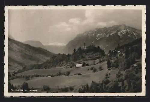 AK Gross-Sölk, Panorama mit Kirche und Kamm